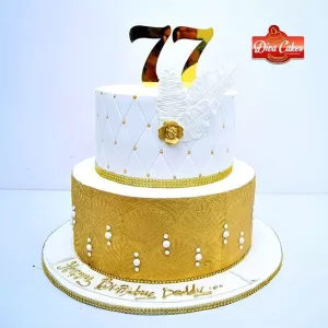 2-Tier White & Gold Cake