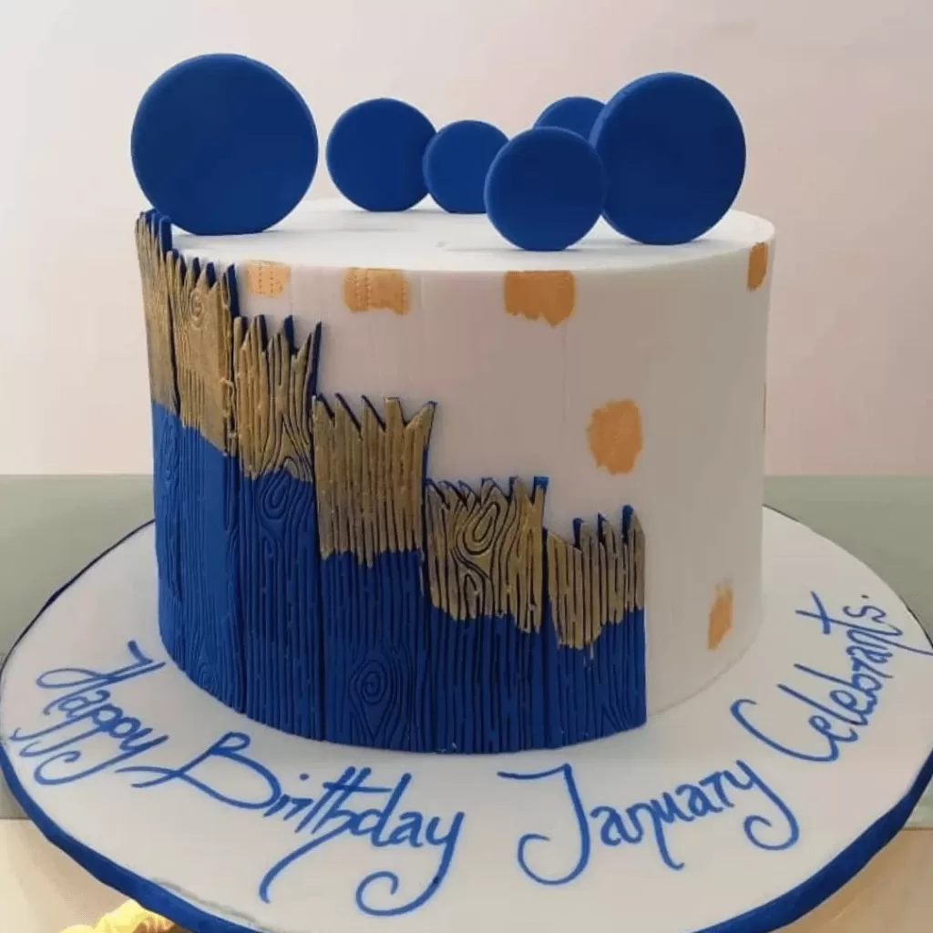 Modern Blue & Gold Geometric Birthday Cake