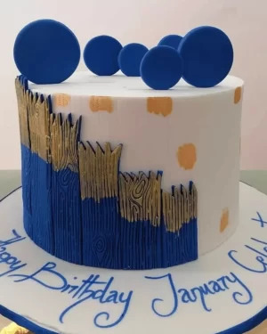 Modern Blue & Gold Geometric Birthday Cake