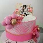 Elegant Pink and Gold 70th Birthday Cake