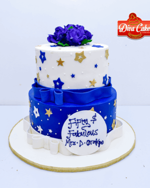 Celestial Blue & Gold Birthday Cake