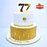White and Gold 77th Birthday Cake