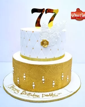 White and Gold 77th Birthday Cake