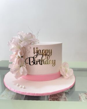 Elegant White and Pink Birthday Cake
