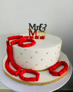 Mr and Mrs Quilted Wedding Cake