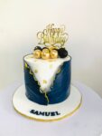 Blue & Gold Draped Birthday Cake