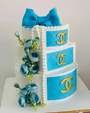 Chanel-Inspired Blue Bloom Cake