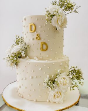 Pearl White Initials Cake